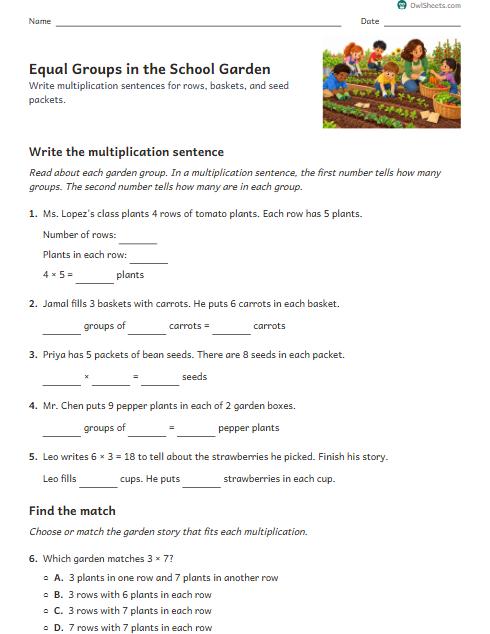 Equal Groups in the School Garden worksheet preview