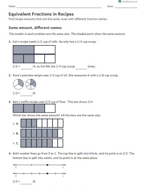 Equivalent Fractions in Recipes worksheet preview