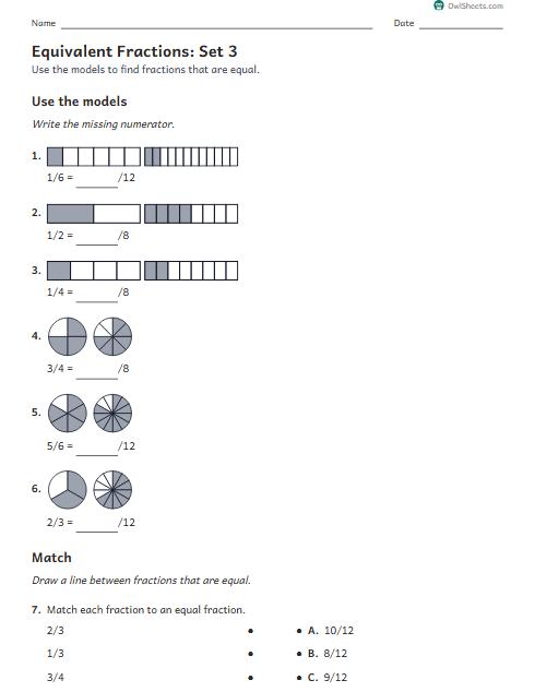 Equivalent Fractions: Set 3 worksheet preview