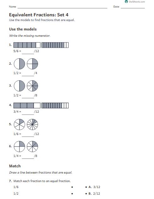 Equivalent Fractions: Set 4 worksheet preview