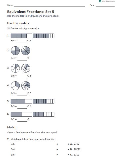 Equivalent Fractions: Set 5 worksheet preview
