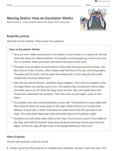 Moving Stairs: How an Escalator Works worksheet preview