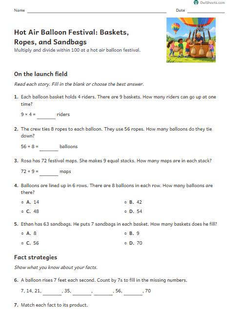 Hot Air Balloon Festival: Baskets, Ropes, and Sandbags worksheet preview