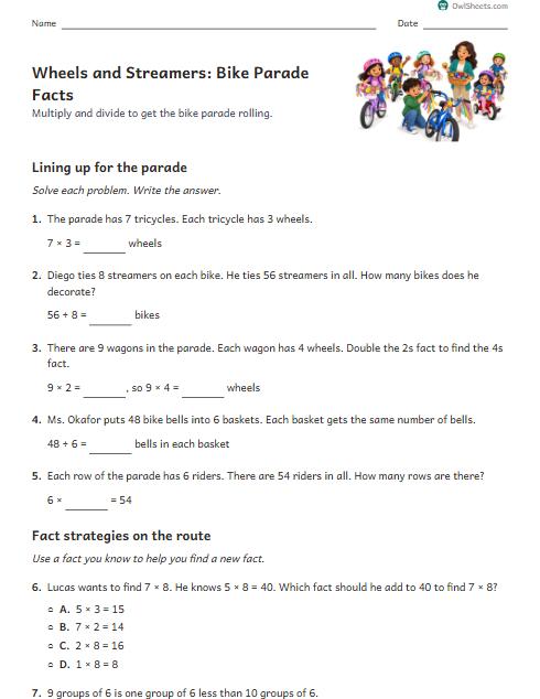 Wheels and Streamers: Bike Parade Facts worksheet preview