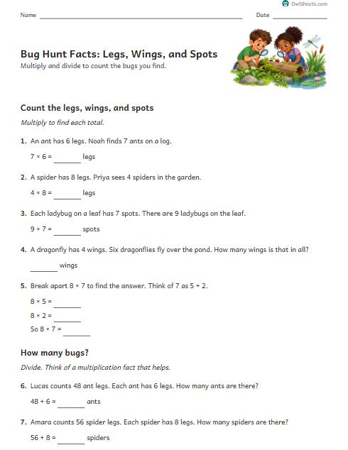 Bug Hunt Facts: Legs, Wings, and Spots worksheet preview