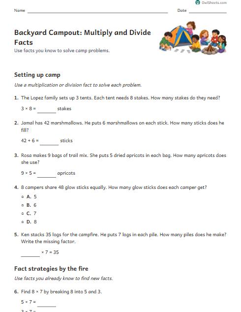Backyard Campout: Multiply and Divide Facts worksheet preview
