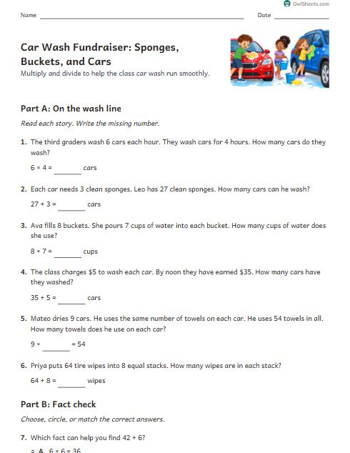Car Wash Fundraiser: Sponges, Buckets, and Cars worksheet preview