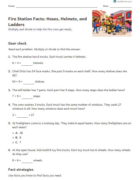 Fire Station Facts: Hoses, Helmets, and Ladders worksheet preview