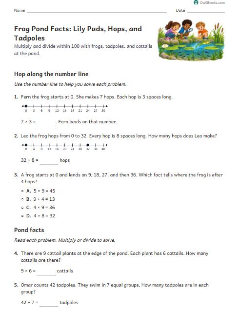 Frog Pond Facts: Lily Pads, Hops, and Tadpoles worksheet preview