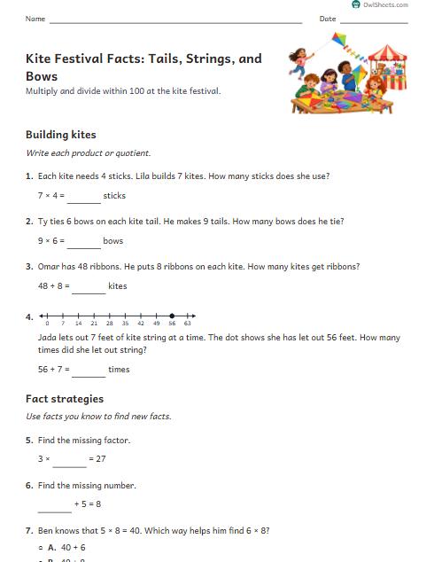 Kite Festival Facts: Tails, Strings, and Bows worksheet preview