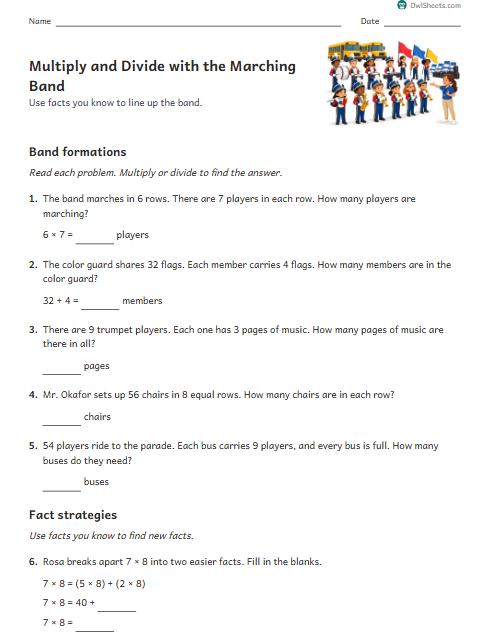 Multiply and Divide with the Marching Band worksheet preview
