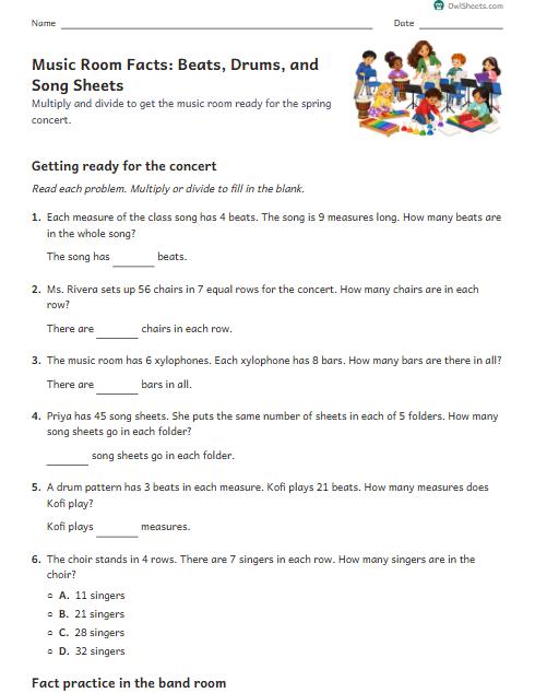 Music Room Facts: Beats, Drums, and Song Sheets worksheet preview