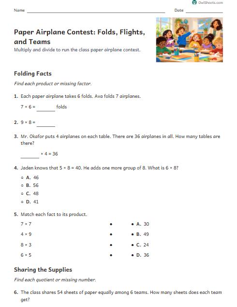 Paper Airplane Contest: Folds, Flights, and Teams worksheet preview