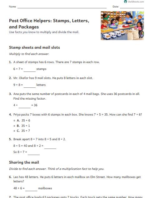Post Office Helpers: Stamps, Letters, and Packages worksheet preview