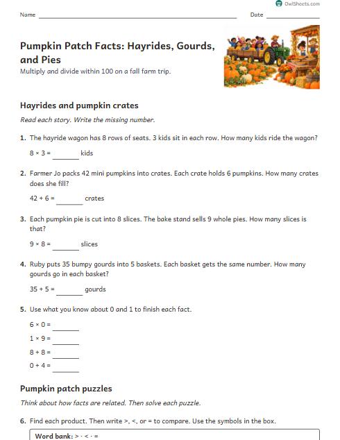 Pumpkin Patch Facts: Hayrides, Gourds, and Pies worksheet preview