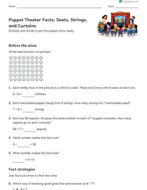 Puppet Theater Facts: Seats, Strings, and Curtains worksheet preview