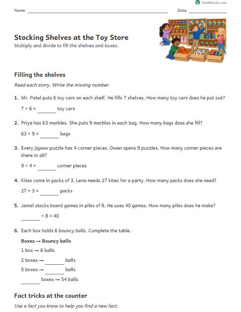Stocking Shelves at the Toy Store worksheet preview