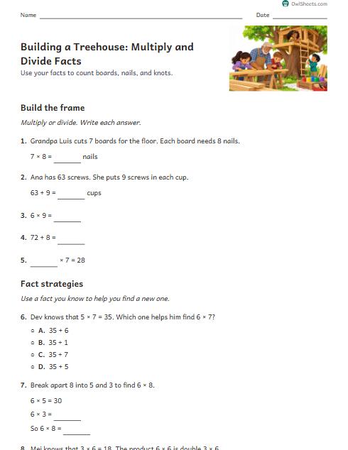 Building a Treehouse: Multiply and Divide Facts worksheet preview
