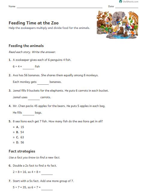 Feeding Time at the Zoo worksheet preview