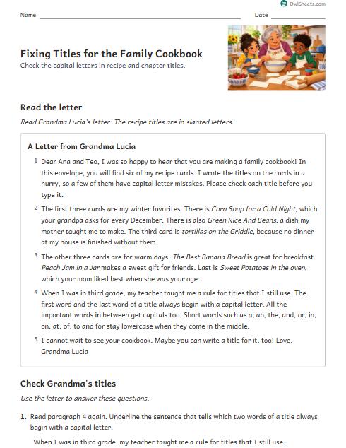 Fixing Titles for the Family Cookbook worksheet preview