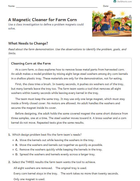 A Magnetic Cleaner for Farm Corn worksheet preview