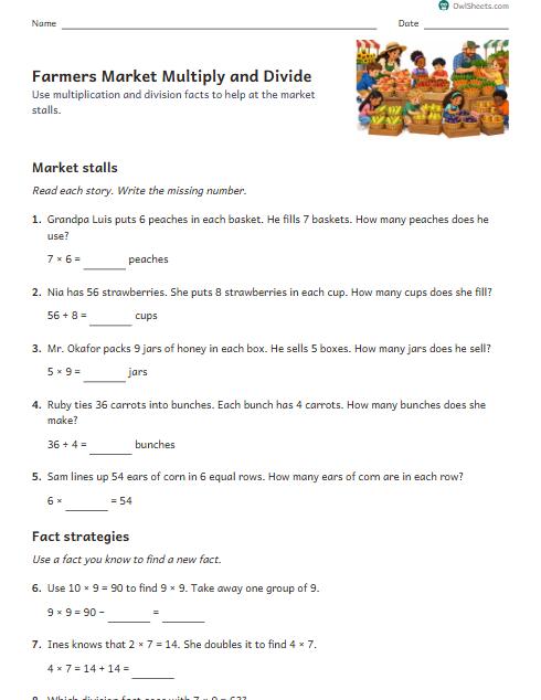 Farmers Market Multiply and Divide worksheet preview