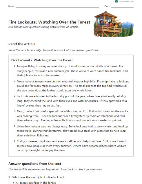 Fire Lookouts: Watching Over the Forest worksheet preview