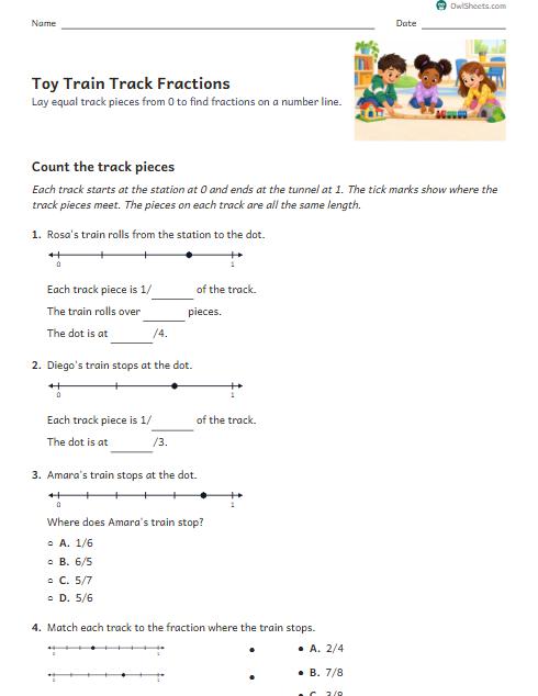 Toy Train Track Fractions worksheet preview