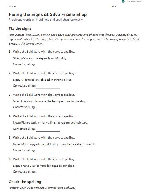 Fixing the Signs at Silva Frame Shop worksheet preview