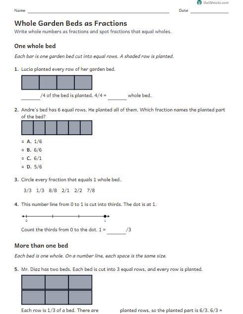 Whole Garden Beds as Fractions worksheet preview