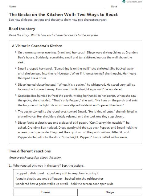 The Gecko on the Kitchen Wall: Two Ways to React worksheet preview