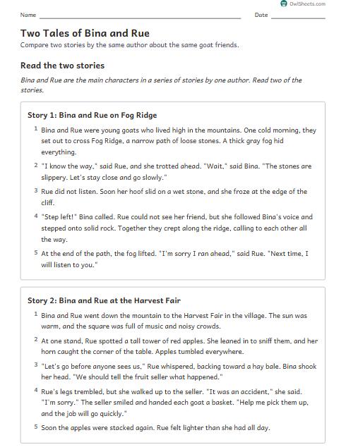 Two Tales of Bina and Rue worksheet preview