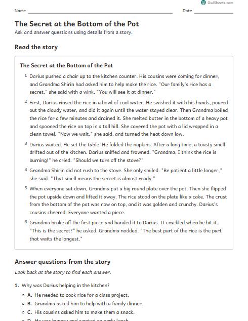 The Secret at the Bottom of the Pot worksheet preview