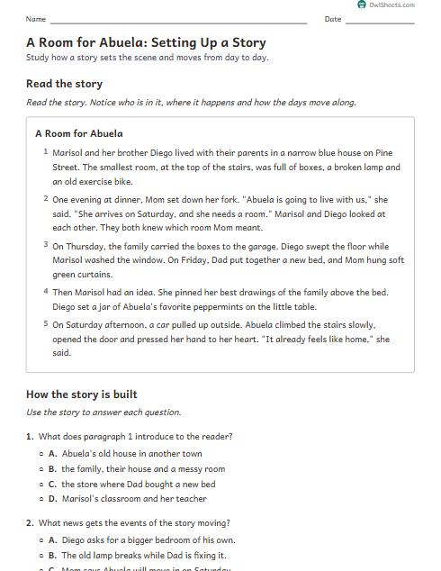 A Room for Abuela: Setting Up a Story worksheet preview