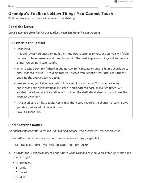 Grandpa's Toolbox Letter: Things You Cannot Touch worksheet preview