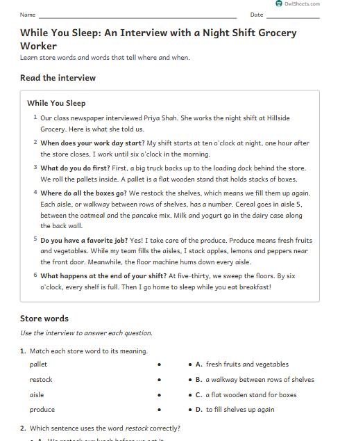 While You Sleep: An Interview with a Night Shift Grocery Worker worksheet preview
