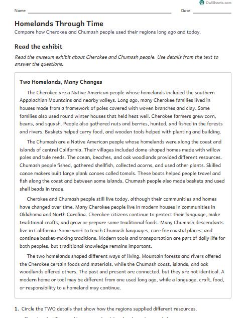 Homelands Through Time worksheet preview