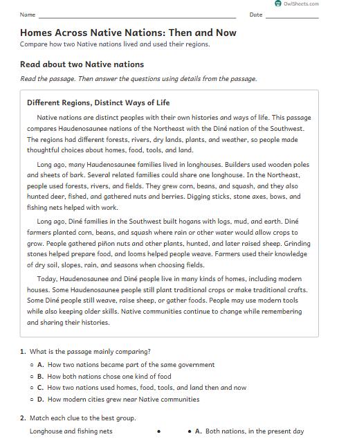 Homes Across Native Nations: Then and Now worksheet preview