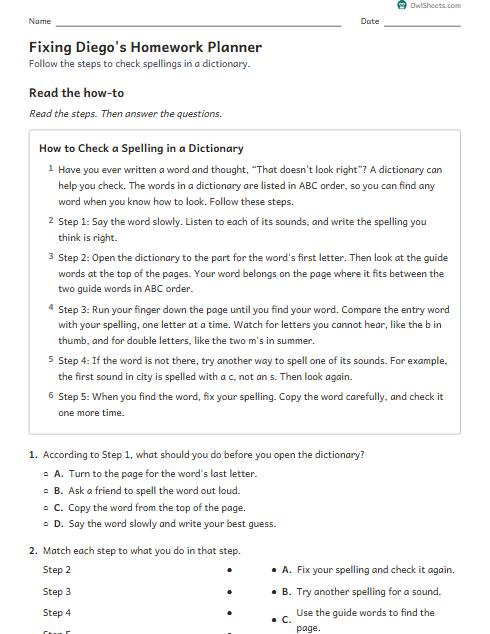 Fixing Diego's Homework Planner worksheet preview