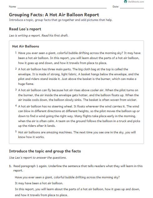 Grouping Facts: A Hot Air Balloon Report worksheet preview