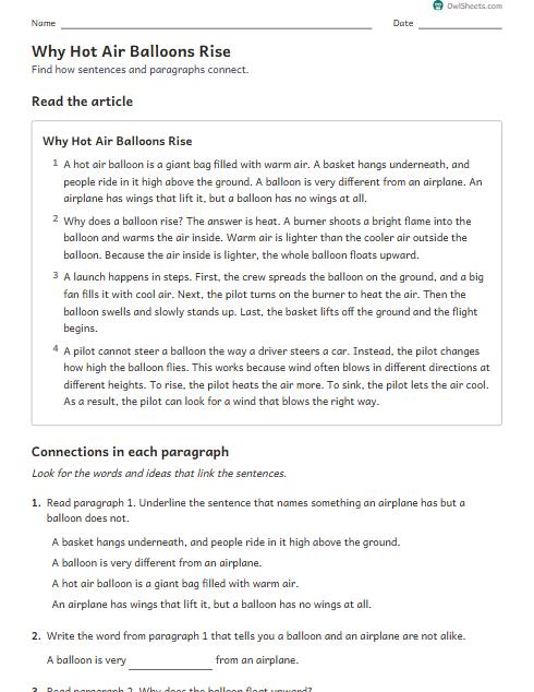 Why Hot Air Balloons Rise worksheet preview