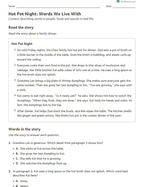 Hot Pot Night: Words We Live With worksheet preview