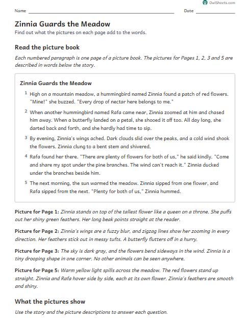 Zinnia Guards the Meadow worksheet preview