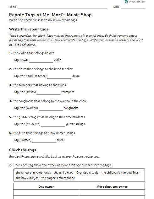 Repair Tags at Mr. Mori's Music Shop worksheet preview