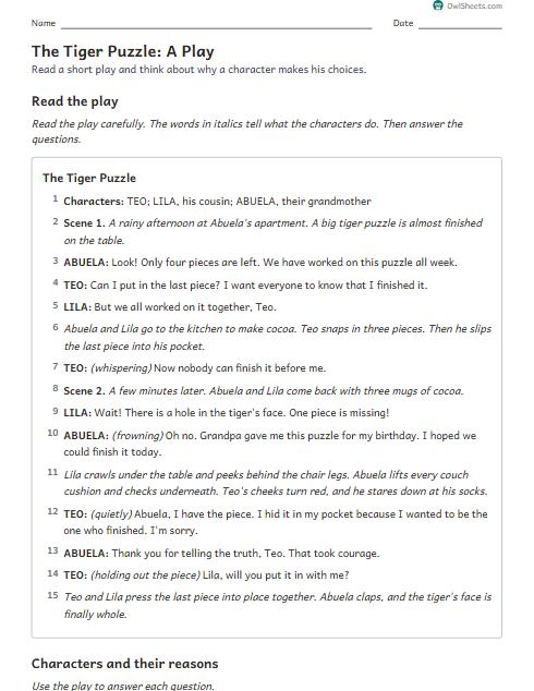 The Tiger Puzzle: A Play worksheet preview