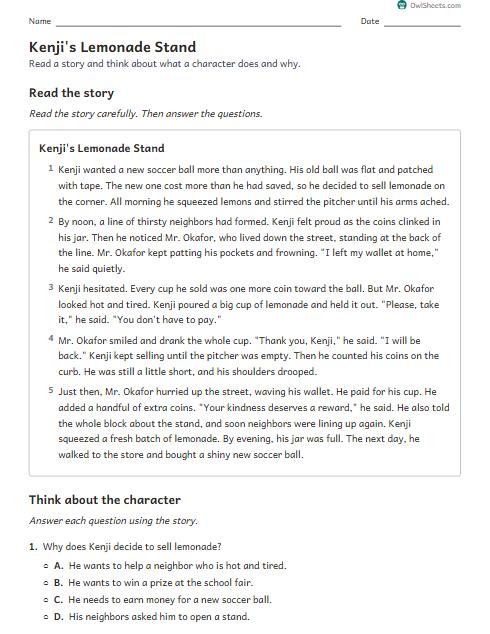 Kenji's Lemonade Stand worksheet preview