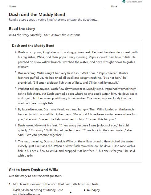 Dash and the Muddy Bend worksheet preview
