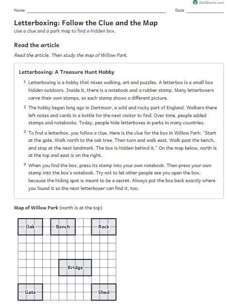 Letterboxing: Follow the Clue and the Map worksheet preview