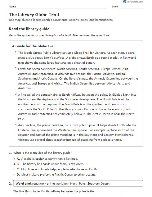 The Library Globe Trail worksheet preview