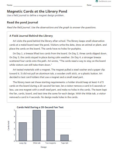 Magnetic Cards at the Library Pond worksheet preview